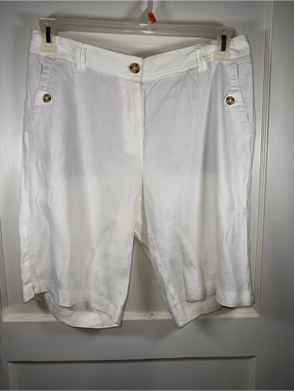J. Jill White Bermuda Linen Blend Shorts with Button-Accent Pockets